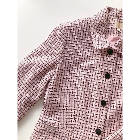 Vintage 2000's CLEO Pink Black Boucle Tweed Cropped Shell Jacket, Size 10P - Picture 8 of 16